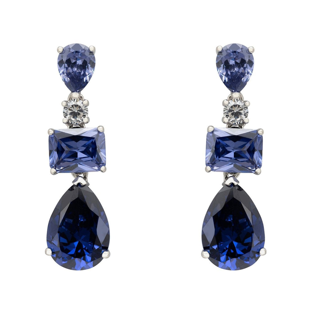 925 Sterling Silver Tanzanite Drop Earrings with Simulated Diamond Accents