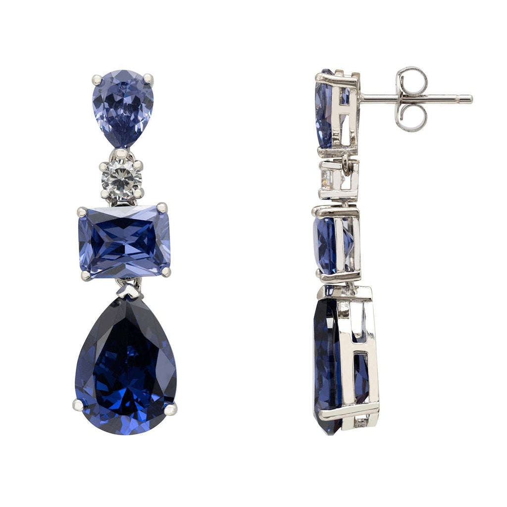 925 Sterling Silver Tanzanite Drop Earrings with Simulated Diamond Accents