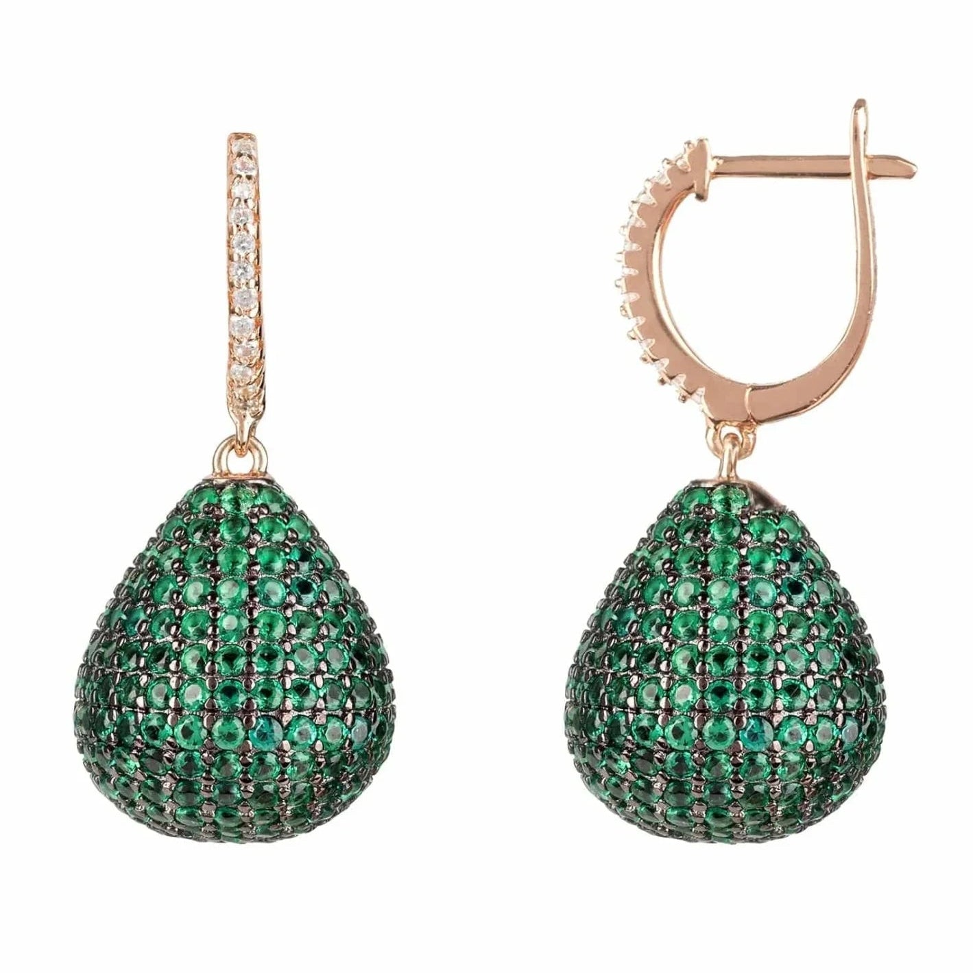 925 Sterling Silver Emerald Green Pear Drop Earrings with White Zircon Accents