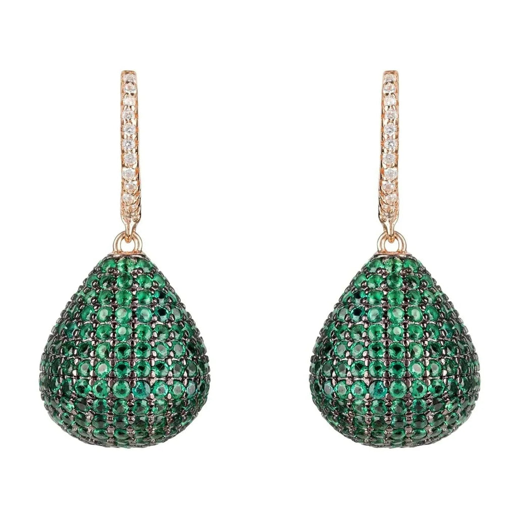 925 Sterling Silver Emerald Green Pear Drop Earrings with White Zircon Accents
