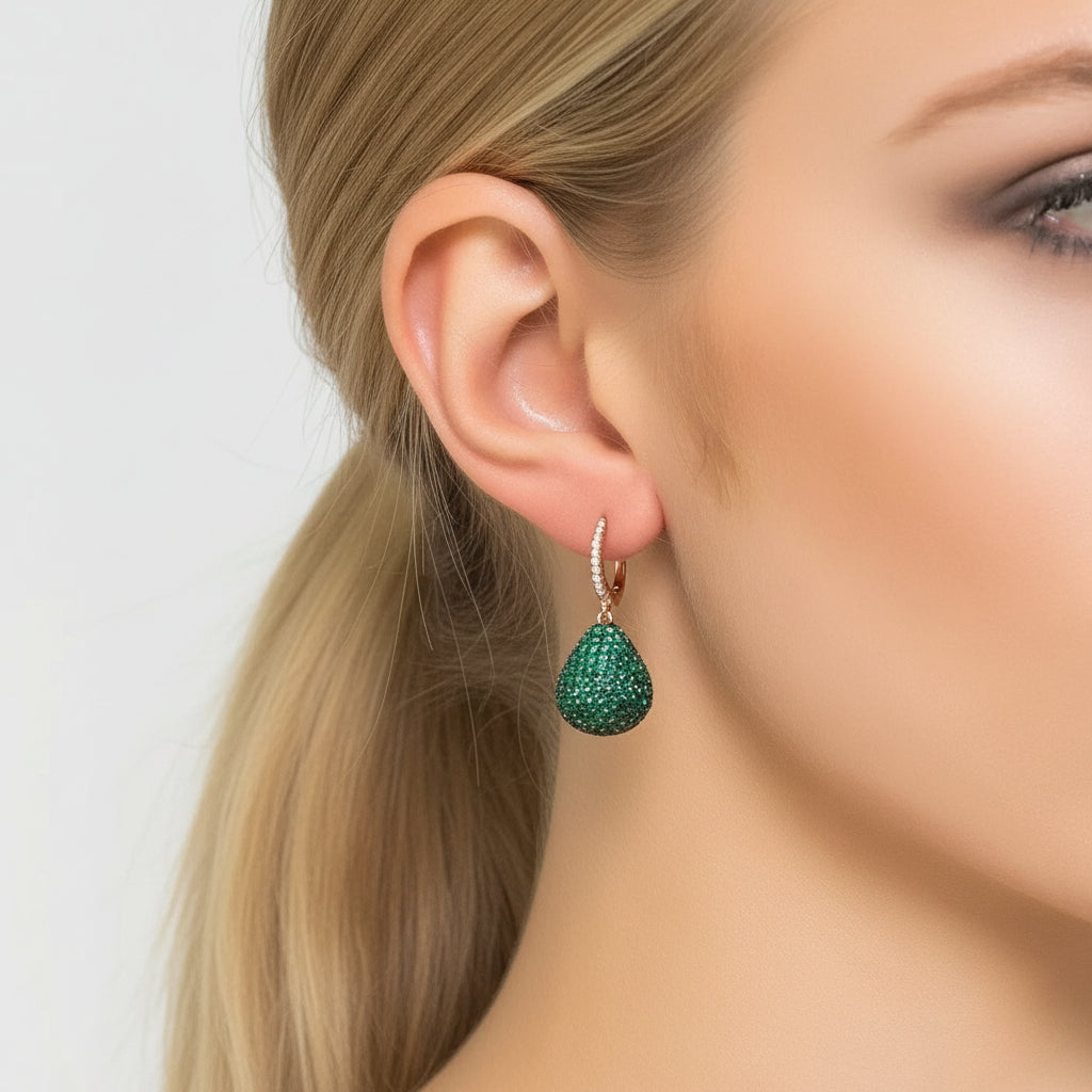925 Sterling Silver Emerald Green Pear Drop Earrings with White Zircon Accents