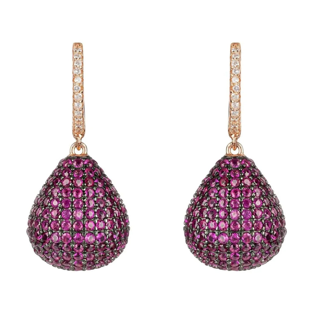 925 Sterling Silver Pear Drop Ruby-Red Cubic Zirconia Earrings – Rose Gold Plated
