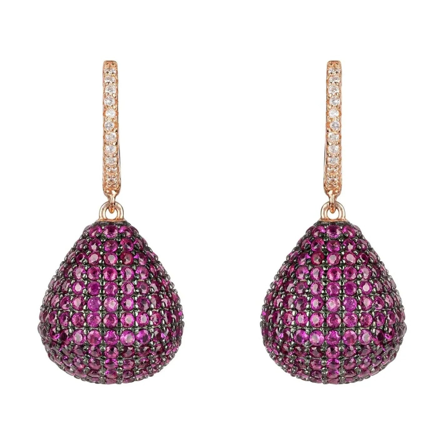 925 Sterling Silver Pear Drop Ruby-Red Cubic Zirconia Earrings – Rose Gold Plated