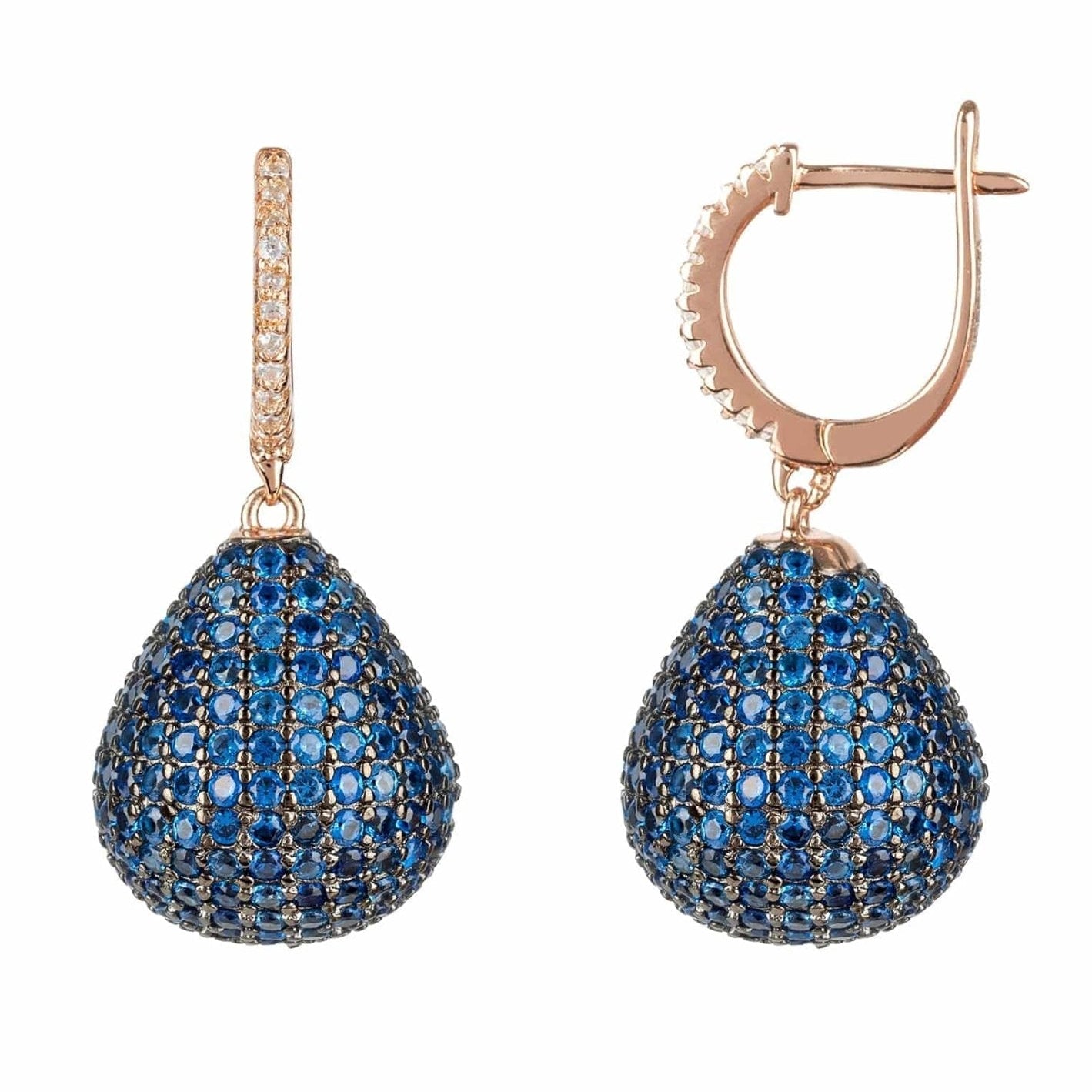 925 Sterling Silver Sapphire Blue Pear Drop Earrings with White Zircon Accents