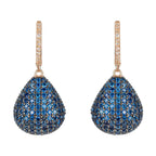 925 Sterling Silver Sapphire Blue Pear Drop Earrings with White Zircon Accents