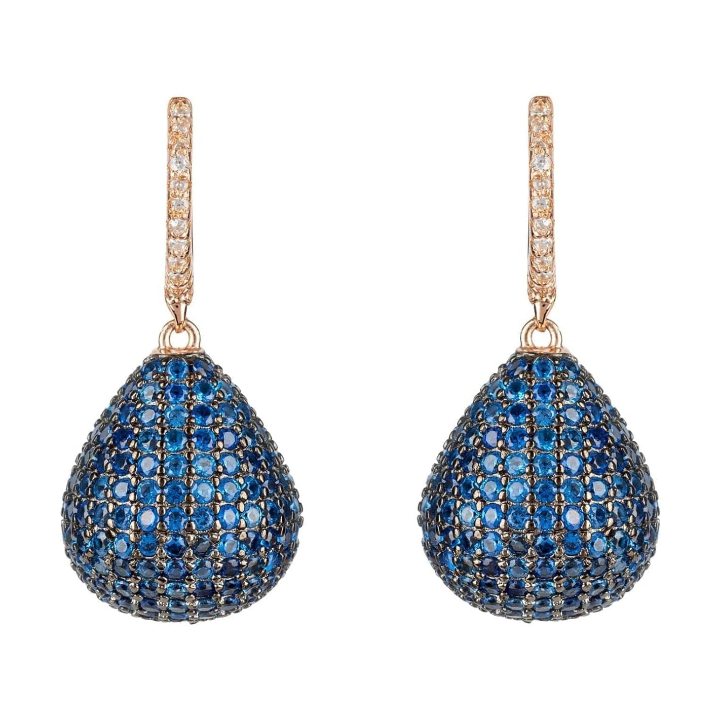 925 Sterling Silver Sapphire Blue Pear Drop Earrings with White Zircon Accents