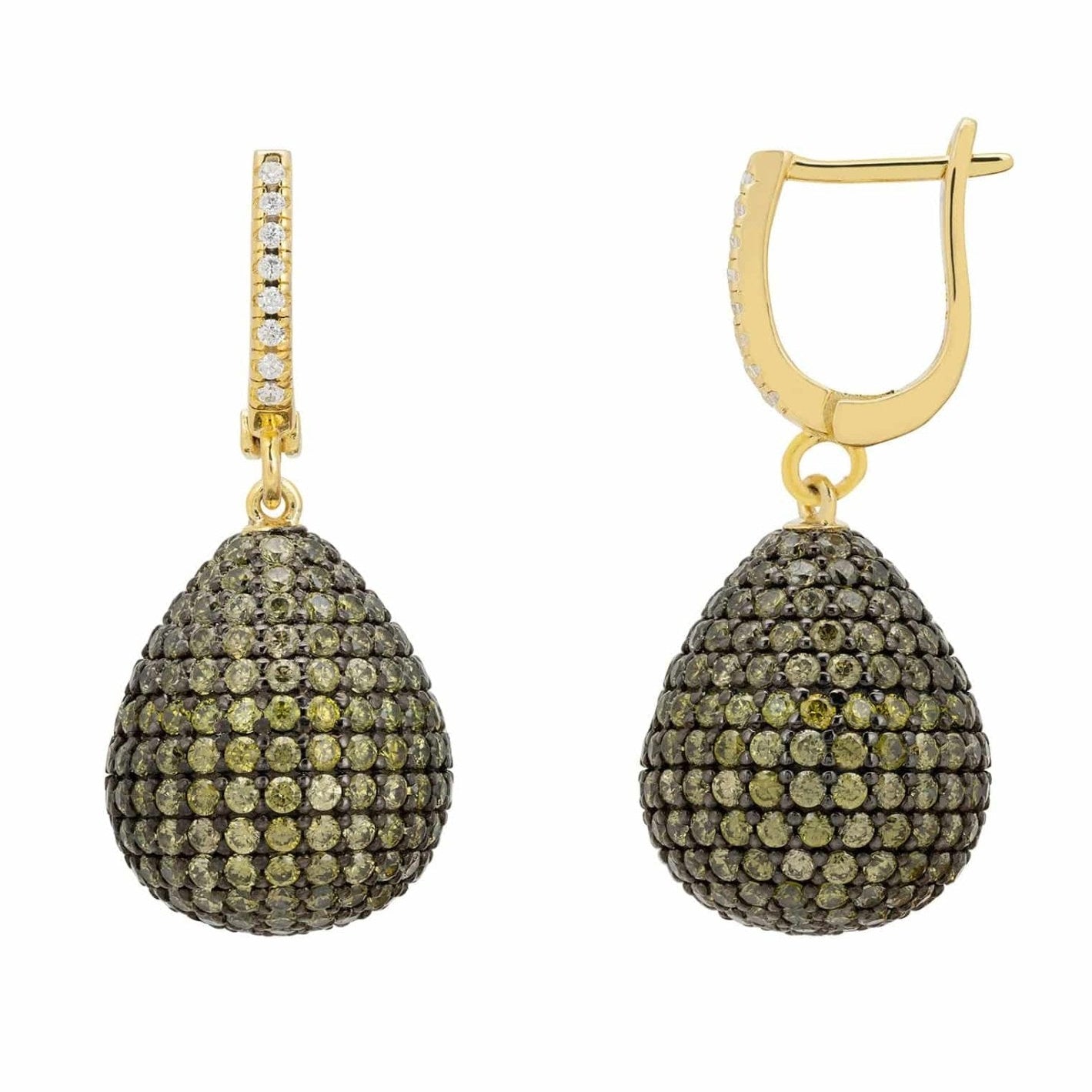 925 Sterling Silver Pear Drop Peridot Gemstone Earrings with Cubic Zirconia – Gold Plated