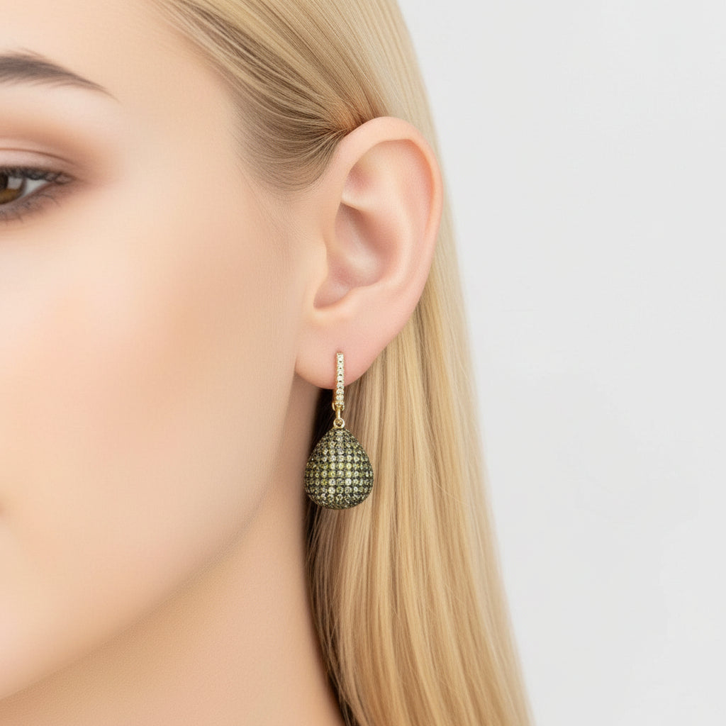 925 Sterling Silver Pear Drop Peridot Gemstone Earrings with Cubic Zirconia – Gold Plated