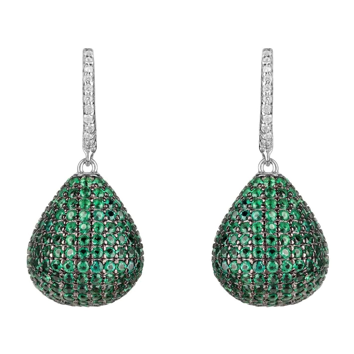 925 Sterling Silver Pear Drop Emerald Green Cubic Zirconia Earrings
