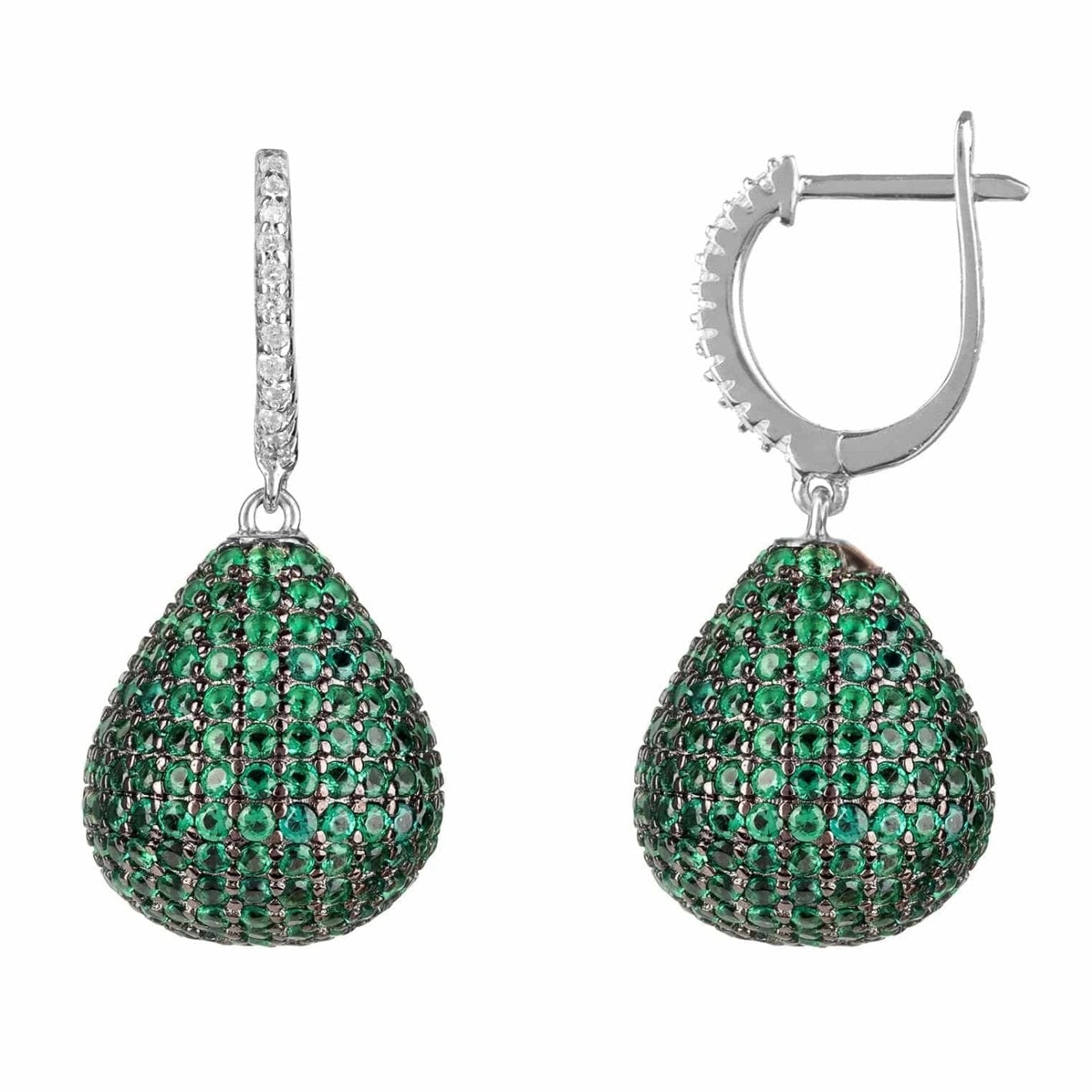 925 Sterling Silver Pear Drop Emerald Green Cubic Zirconia Earrings